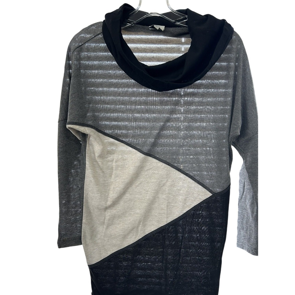 Hot & Delicious Cowl Neck Colorblock Knit Top Grey Cream Black Size M Slouchy